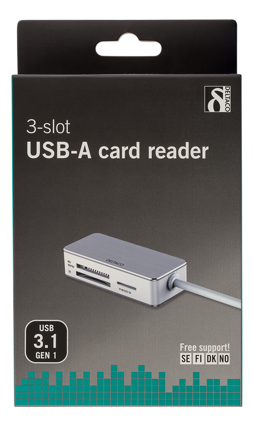 Deltaco USB 3.1 Card Reader, 3-slot