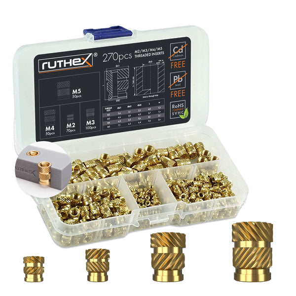 Ruthex M2 / M3 / M4 / M5 Threaded Insert Assortment Box (270 stk.)
