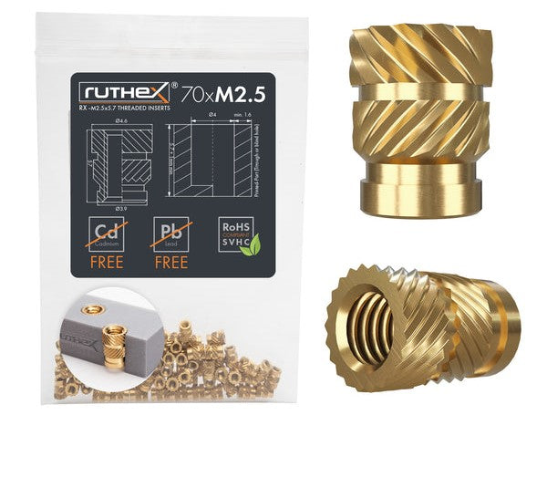 Ruthex M2.5 threaded insert – Rx-M2.5x5.7 - 70 stk.