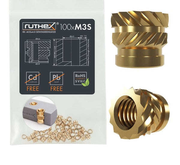 Ruthex M3 Short threaded insert – Rx-M3Sx4.0 - 100 stk.