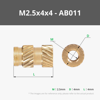 Round Threaded Brass Heat-Insert Nut - M2.5x4x4 Round Threaded Brass Heat-Insert Nut (20PCS) - AB011