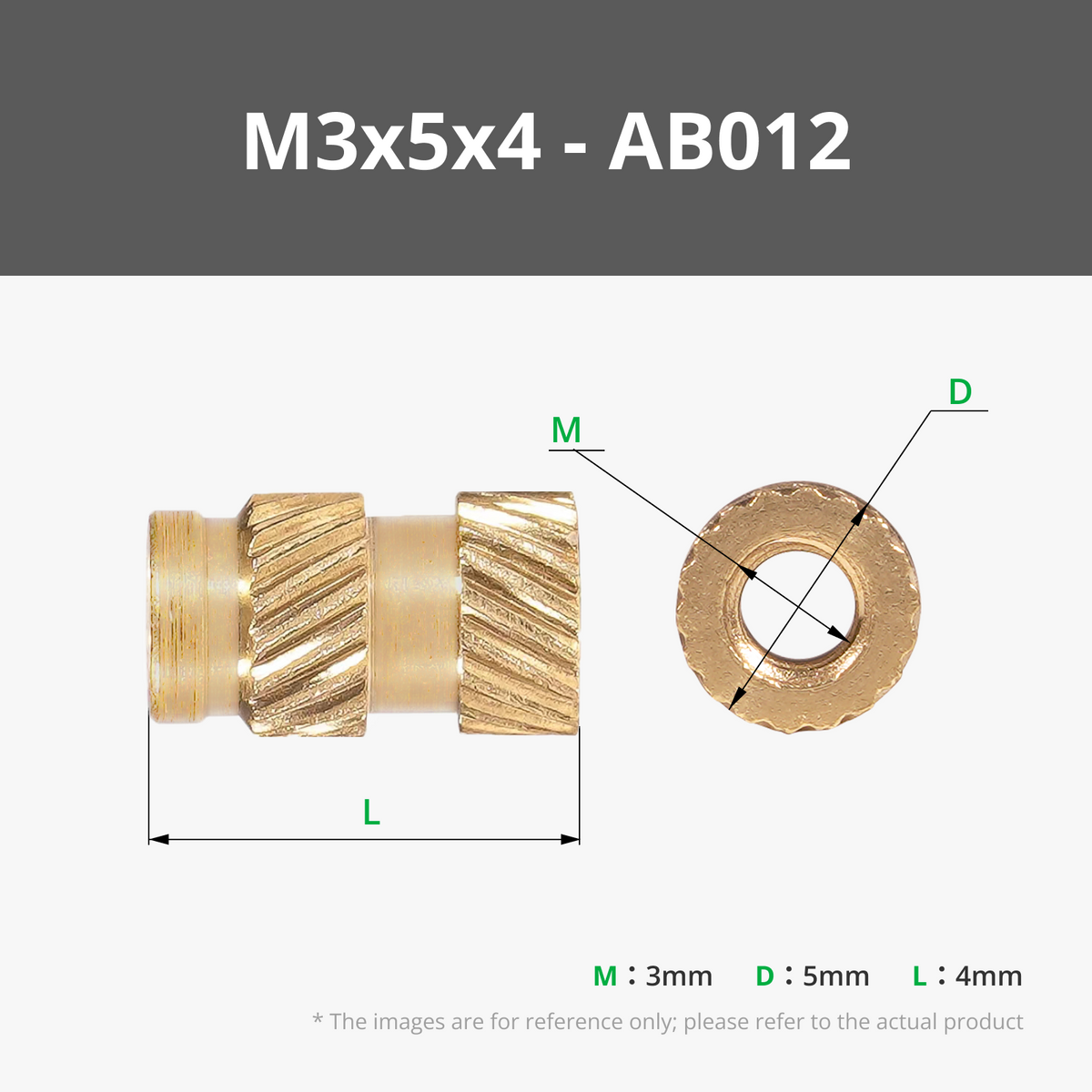 Round Threaded Brass Heat-Insert Nut - M3x5x4 Round Threaded Brass Heat-Insert Nut (20PCS) - AB012