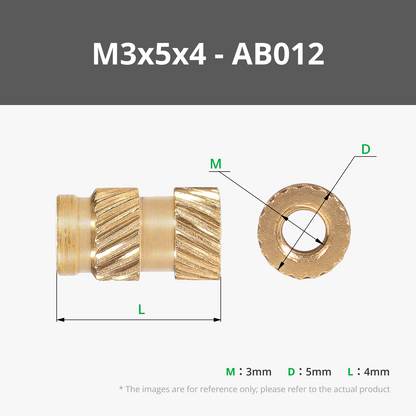 Round Threaded Brass Heat-Insert Nut - M3x5x4 Round Threaded Brass Heat-Insert Nut (20PCS) - AB012