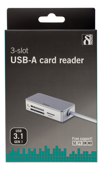 Deltaco USB 3.1 Card Reader, 3-slot