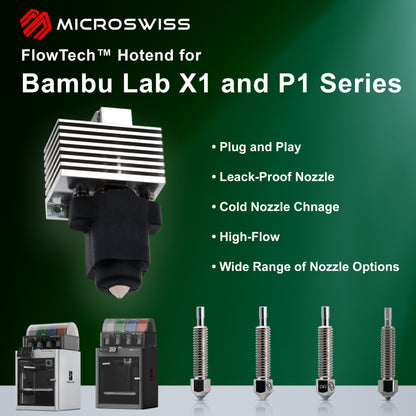 Microswiss FlowTech™ Hotend for Bambu Lab P1P/P1S - DiamondBack - Diamond Tip - Standard Flow