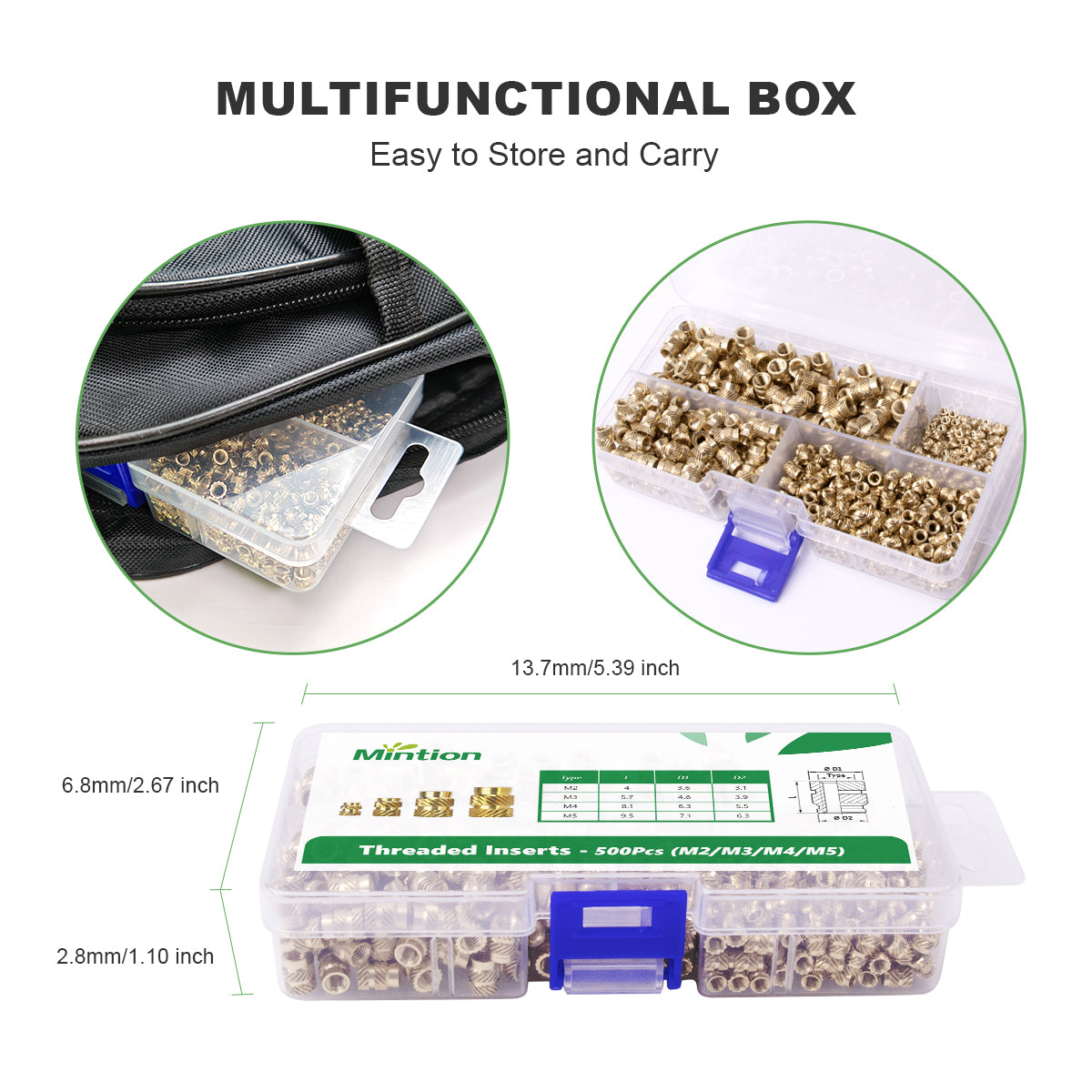 Mintion Assorted Threaded Insert Set - 500 stk.