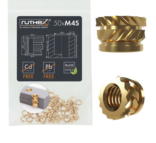 Ruthex M4 Short threaded insert – Rx-M4Sx4.0 - 50 stk.