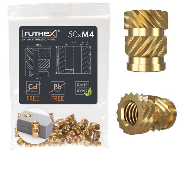 Ruthex M4 threaded insert – Rx-M4x8.1 - 50 stk.