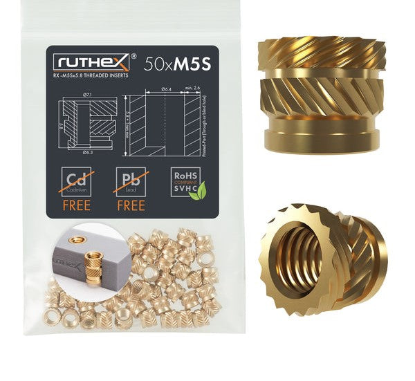 Ruthex M5 Short threaded insert – Rx-M5Sx5.8 - 50 stk.