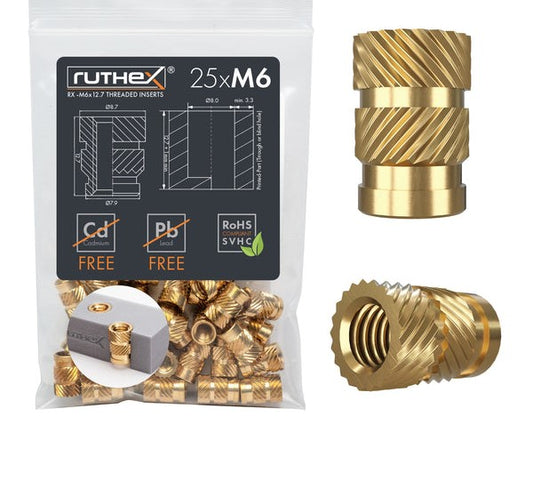 Ruthex M6 threaded insert – Rx-M6x12.7 - 25 stk.