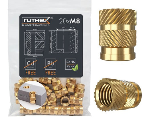 Ruthex M8 threaded insert – Rx-M8x12.7 - 20 stk.