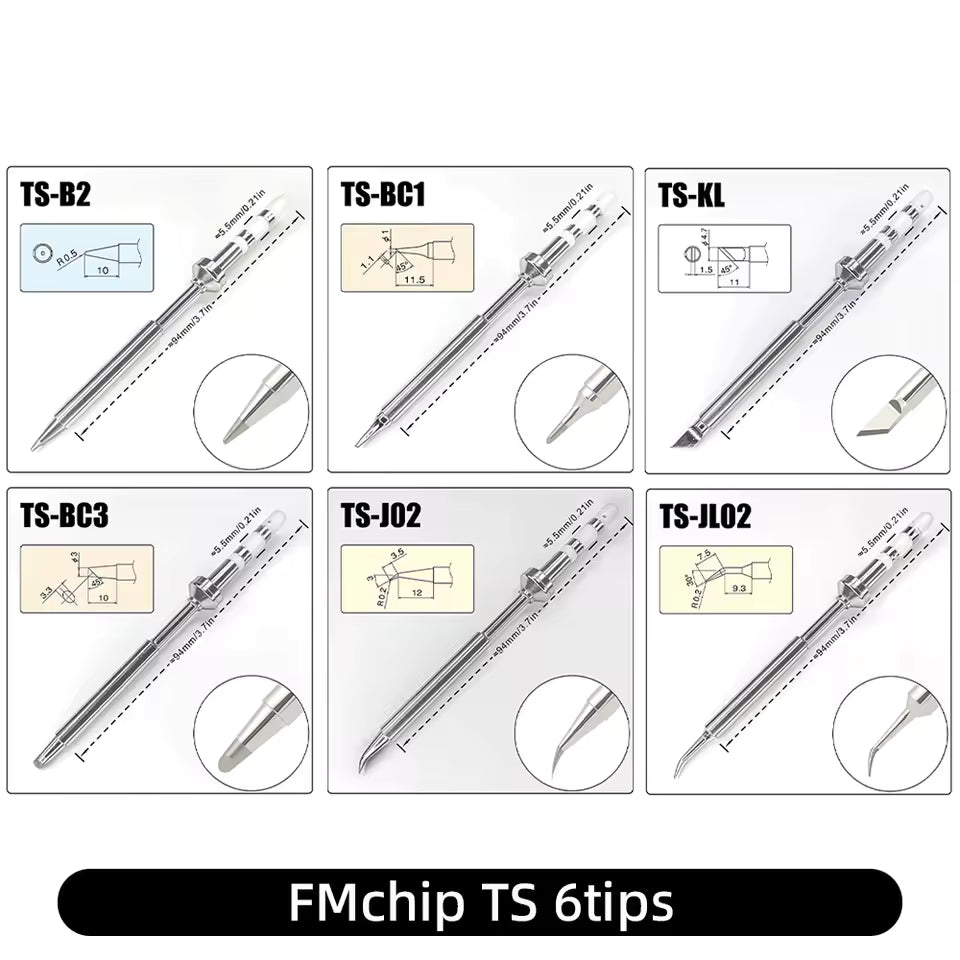 FMchip TS 6tips til Pine64 loddekolbe (Soldering iron tips)
