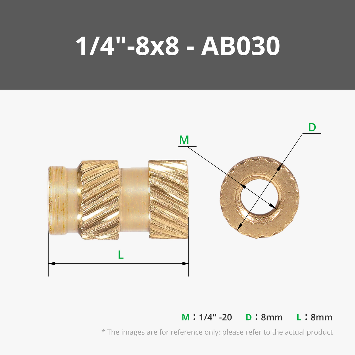 Round Threaded Brass Heat-Insert Nut - 1/4"-8x8 Round Threaded Brass Heat-Insert Nut (10PCS)-AB030